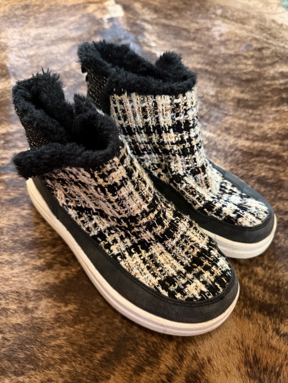 Hey Dude Black and Cream Tweed High-Top Slip-On Sneakers